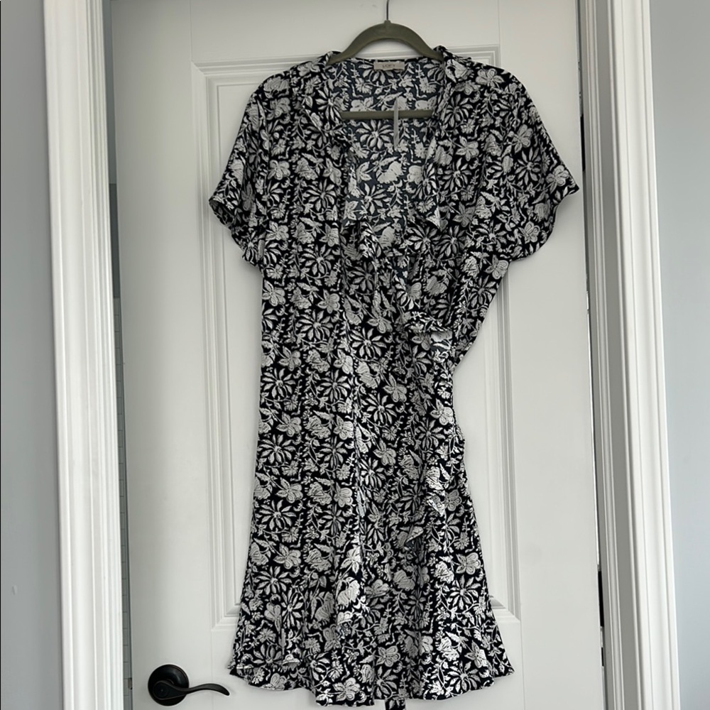 Floral Black and White Wrap Dress